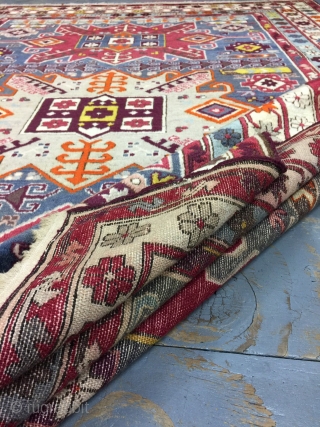 Antique Used Handmade Caucasian Yerevan Kazak Style,Old, Wool&Cotton,Size:6.6 By 4.5 Ft,All in natural,Very Soft  condition, Beautiful colours,Around 80 years Old,            