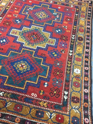 Antique Handmade  caucasian Shirvan Rug,some synthetic dyesl,low pile,Attractive Design,Around 100 years Old,Size:6 by 4.6 Ft                 