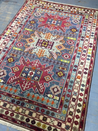 Antique Used Handmade Caucasian Yerevan Kazak Style,Old, Wool&Cotton,Size:6.6 By 4.5 Ft,All in natural,Very Soft  condition, Beautiful colours,Around 80 years Old,            