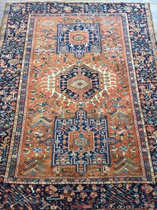 Antique Handmade Persian Karaja Rug,all in natural,some old repairs,Low pile,ca:1920,size:6.3 ft by 4.9 ft,190 cm by 144 cm               