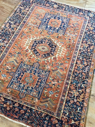 Antique Handmade Persian Karaja Rug,all in natural,some old repairs,Low pile,ca:1920,size:6.3 ft by 4.9 ft,190 cm by 144 cm               