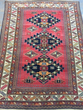 Antique Handmade Shirvan Kazak Wool Rug,ca:1920,all in natural,good pile.Soft,Attractive Design,Size:5.9 ft by 4.4 ft,174 cm by 131 cm               