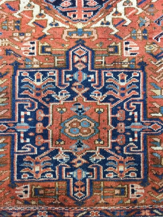 Antique Handmade Persian Karaja Rug,all in natural,some old repairs,Low pile,ca:1920,size:6.3 ft by 4.9 ft,190 cm by 144 cm               