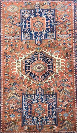 Antique Handmade Persian Karaja Rug,all in natural,some old repairs,Low pile,ca:1920,size:6.3 ft by 4.9 ft,190 cm by 144 cm               