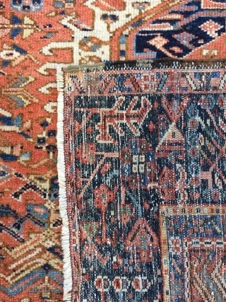 Antique Handmade Persian Karaja Rug,all in natural,some old repairs,Low pile,ca:1920,size:6.3 ft by 4.9 ft,190 cm by 144 cm               