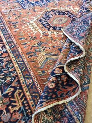 Antique Handmade Persian Karaja Rug,all in natural,some old repairs,Low pile,ca:1920,size:6.3 ft by 4.9 ft,190 cm by 144 cm               