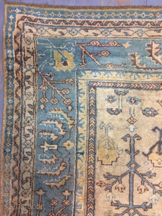 Antique Handmade  Turkish Oushak Wool Rug,Ca:1920, very good condition,Soft,good pile just somewhere pile it is little bit low,Size:13.2 ft by 11.2 ft,402 cm by 340 cm      