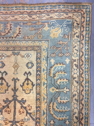 Antique Handmade  Turkish Oushak Wool Rug,Ca:1920, very good condition,Soft,good pile just somewhere pile it is little bit low,Size:13.2 ft by 11.2 ft,402 cm by 340 cm      