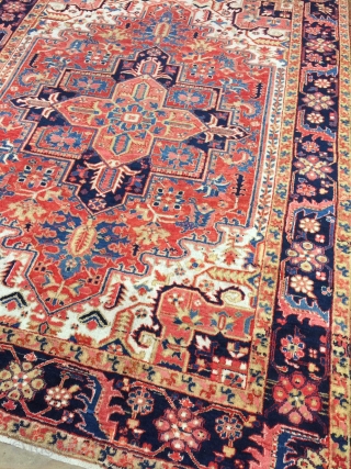 Antique Handmade Persian Heriz Rug,Ca:1920,All in natural,good pile,Soft,Clean,Size:9.5ft by 7.3ft-287 cm by 220 cm                   