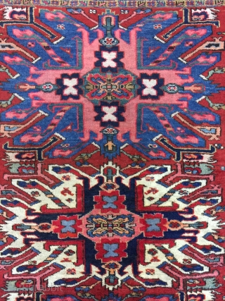 Antique Handmade Persian Heris Rug,Eagle design,pile it is good but some place is low,Some Professional Old repair,all in natural,Clean,Around 100 years old,Size:193cm by 149cm         