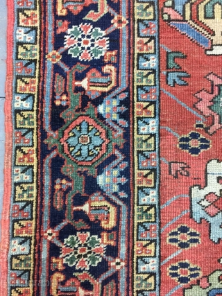 
Antique Handmade Persian Heris Rug,Somewhere is professional Repaired,all in natural,Clean,Low pile,Around 100 years old,Size:224cm by 159cm                 