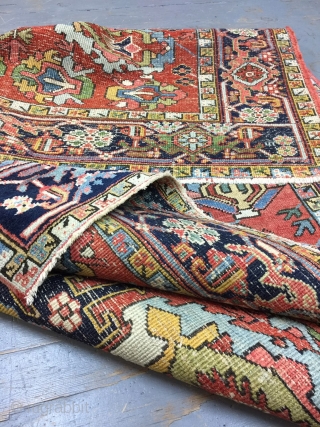
Antique Handmade Persian Heris Rug,Somewhere is professional Repaired,all in natural,Clean,Low pile,Around 100 years old,Size:224cm by 159cm                 