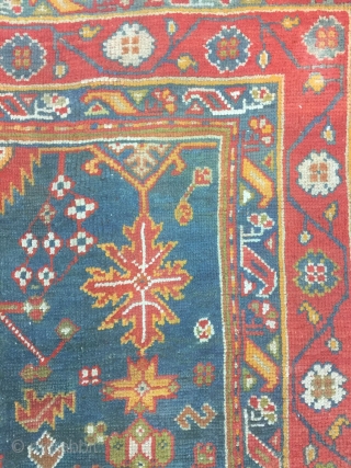 Antique handmade Turkish Oushak Rug,all in natural,low pile,Some professional Old repairs,Clean,soft,more than 100 years old,Size:252cm by 194cm                