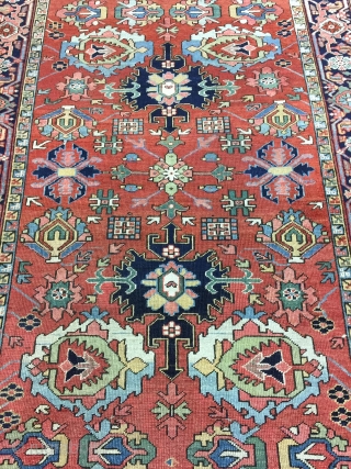 
Antique Handmade Persian Heris Rug,Somewhere is professional Repaired,all in natural,Clean,Low pile,Around 100 years old,Size:224cm by 159cm                 