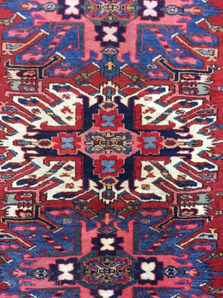 Antique Handmade Persian Heris Rug,Eagle design,pile it is good but some place is low,Some Professional Old repair,all in natural,Clean,Around 100 years old,Size:193cm by 149cm         