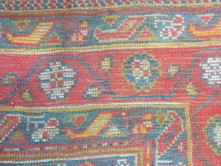 Antique handmade Turkish Oushak Rug,all in natural,low pile,Some professional Old repairs,Clean,soft,more than 100 years old,Size:252cm by 194cm                