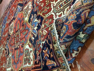 Antique,Old,Used,persian,Handmade,Heriz,wool,rug,Attractive Design,Low pile,Clean,Soft,Size:315 Cm by 240 Cm,Size:10.3 ft by 7.8 ft,Ca:1920                      