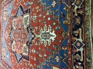 Antique,Old,Used,persian,Handmade,Heriz,wool,rug,Attractive Design,Low pile,Clean,Soft,Size:315 Cm by 240 Cm,Size:10.3 ft by 7.8 ft,Ca:1920                      