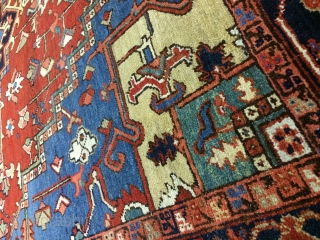 Antique,Old,Used,persian,Handmade,Heriz,wool,rug,Attractive Design,Low pile,Clean,Soft,Size:315 Cm by 240 Cm,Size:10.3 ft by 7.8 ft,Ca:1920                      