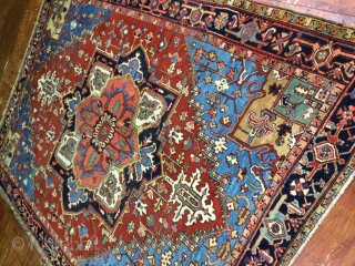 Antique,Old,Used,persian,Handmade,Heriz,wool,rug,Attractive Design,Low pile,Clean,Soft,Size:315 Cm by 240 Cm,Size:10.3 ft by 7.8 ft,Ca:1920                      