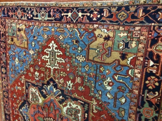 Antique,Old,Used,persian,Handmade,Heriz,wool,rug,Attractive Design,Low pile,Clean,Soft,Size:315 Cm by 240 Cm,Size:10.3 ft by 7.8 ft,Ca:1920                      