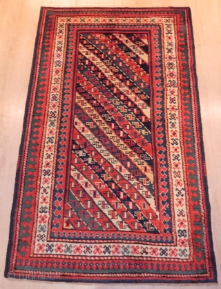 South Caucasian Kazak Rug with diagonal stripes, 6.5 x 3.10 ft (196x120 cm), full pile and in very good condition. 19th century. www.rugspecialist.com          