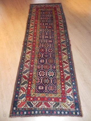 Antique Caucasan Kazak Runner, 3.2 x 9.5 ft (97x290 cm), 19th century, delightful colors, soft and shiny wool.. 
I will be exhibiting at Stand A15/1, Hall 21 in Domotex between 14-17 January;  ...