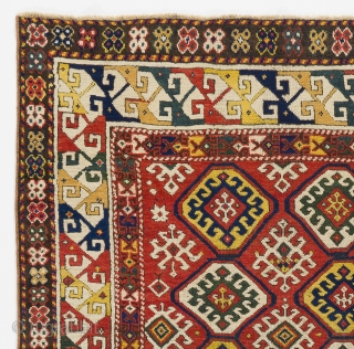 Antique Caucasian Gendje Rug, 4.4 x 5.9 Ft  (135x175 cm), ca 1880, very good condition, original as found.              