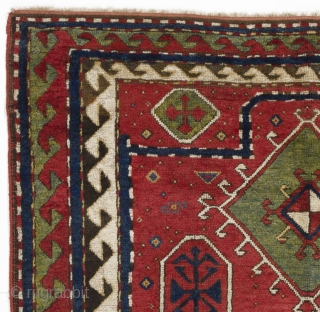 Antique Caucasian Bordjalou Kazak Prayer Rug, 4.4x6 Ft                         
