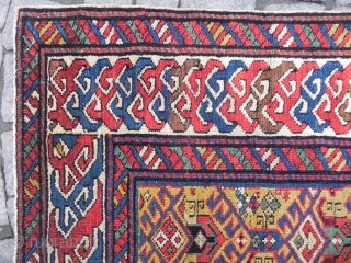 Antique yellow ground Caucasian Shirvan Rug with silk foundation, 5.5 x 3.5 ft (168x107 cm), good condition, 19th Century.              