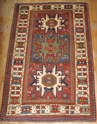 Antique Caucasian Rug with Lesghi Stars, 5.7 x 3.7 ft, Excellent Condition, no repairs, as found, late 19th Century.              