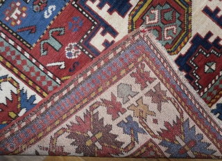 Antique Caucasian Rug with Lesghi Stars, 5.7 x 3.7 ft, Excellent Condition, no repairs, as found, late 19th Century.              
