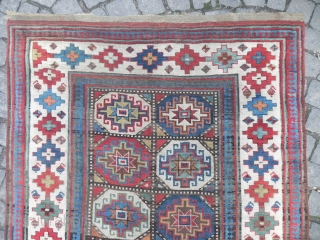 An Exceptional and colorful Antique Caucasian Moghan Kazak Runner, 4.1 x 13.1 ft (125x400 cm), mid 19th Century. my favourite here is the apricot..         