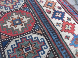 An Exceptional and colorful Antique Caucasian Moghan Kazak Runner, 4.1 x 13.1 ft (125x400 cm), mid 19th Century. my favourite here is the apricot..         