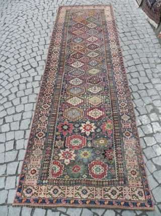 Antique Caucasian Kuba long Runner, 3.9 x 11.9 ft, mid 19th Century. Available to see in our gallery in Istanbul by appointment, or can be shipped out on approval. rugspecialist.com   