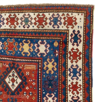 Antique Caucasian Kazak Rug, 4.9 x 8 Ft (144x240 cm), Ca 1850, found in British countryside.

high resolution image of it: 
https://drive.google.com/file/d/0Bz7Alnbetq5uUnBKSzhkM0JRLXM/view?usp=sharing

some more antique rugs in stock:
https://drive.google.com/file/d/0Bz7Alnbetq5uUnBKSzhkM0JRLXM/view?usp=sharing       