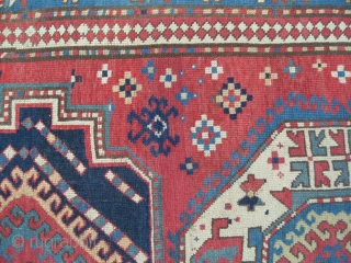 Antique Caucasian Triple Medallion Kazak Rug ( Lori Pambak ), 150x252 cm (4'11" x 8'3"). Splendid colours, good age and condition with no issues and generous size. www.rugspecialist.com     