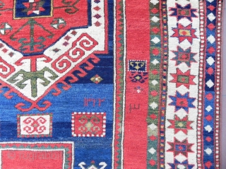 Caucasian Fachralo Kazak Rug, 86x56 inches (218x142 cm),  Dated 1324 (1906 AD), EXCELLENT Condition, Full Pile, all original, no repairs or issues whatsoever. A World class Antique Kazak Rug for the  ...