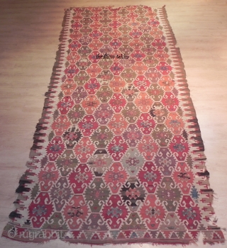 An Exceptional Antique Central Anatolian Sivrihisar Kilim, Dated 1255 (1839 AD), 173 years old!  Delightful colours, original condition as found, no repairs, not washed, woven as a single piece, all natural  ...