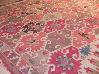 An Exceptional Antique Central Anatolian Sivrihisar Kilim, Dated 1255 (1839 AD), 173 years old!  Delightful colours, original condition as found, no repairs, not washed, woven as a single piece, all natural  ...