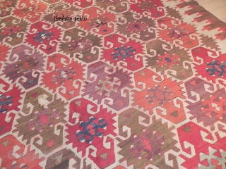 An Exceptional Antique Central Anatolian Sivrihisar Kilim, Dated 1255 (1839 AD), 173 years old!  Delightful colours, original condition as found, no repairs, not washed, woven as a single piece, all natural  ...