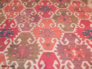 An Exceptional Antique Central Anatolian Sivrihisar Kilim, Dated 1255 (1839 AD), 173 years old!  Delightful colours, original condition as found, no repairs, not washed, woven as a single piece, all natural  ...