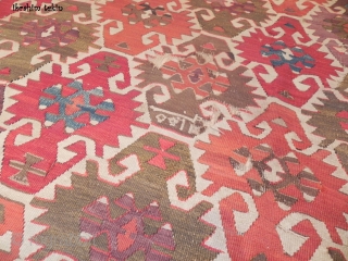 An Exceptional Antique Central Anatolian Sivrihisar Kilim, Dated 1255 (1839 AD), 173 years old!  Delightful colours, original condition as found, no repairs, not washed, woven as a single piece, all natural  ...