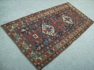 S.Caucasian Long Rug, 7.9x3.8 ft (241x116cm), good conditon, late 19th century. A label on the back reads: "St Ermins Hotel, 1914". www.rugspecialist.com           