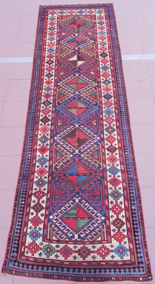 Antique Caucasian Kazak Runner, Excellent Condition, 11.6 x 3.7 ft (353 cm x 112 cm, 19th Century.                