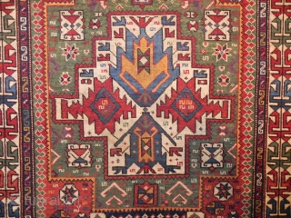 Caucasian Shirvan Prayer Rug, wonderful design and attractive colors, mid 19th century, good condition with minor restoration, before/after images available if requested, 65x53 inches.         