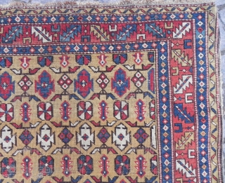 Antique Caucasian Shirvan Rug, rare size 4.1x4.9 ft (125x149 cm), original as found, needs a light wash, 19th Century.              