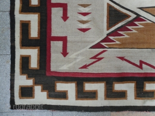 Large Antique Navajo Teec Nos Pos JB Moore Rug from 1920`s with very rare design elements and proportions. Very good and original condition, no repairs. 96x70 inches (244x177 cm). www.rugspecialist.com   