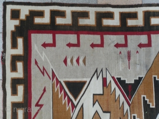 Large Antique Navajo Teec Nos Pos JB Moore Rug from 1920`s with very rare design elements and proportions. Very good and original condition, no repairs. 96x70 inches (244x177 cm). www.rugspecialist.com   