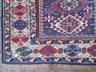 Antique NE Caucasian Kuba Runner, 3.6x9.5 ft (110x290 cm), Excellent original condition, full pile, late 19th century.                